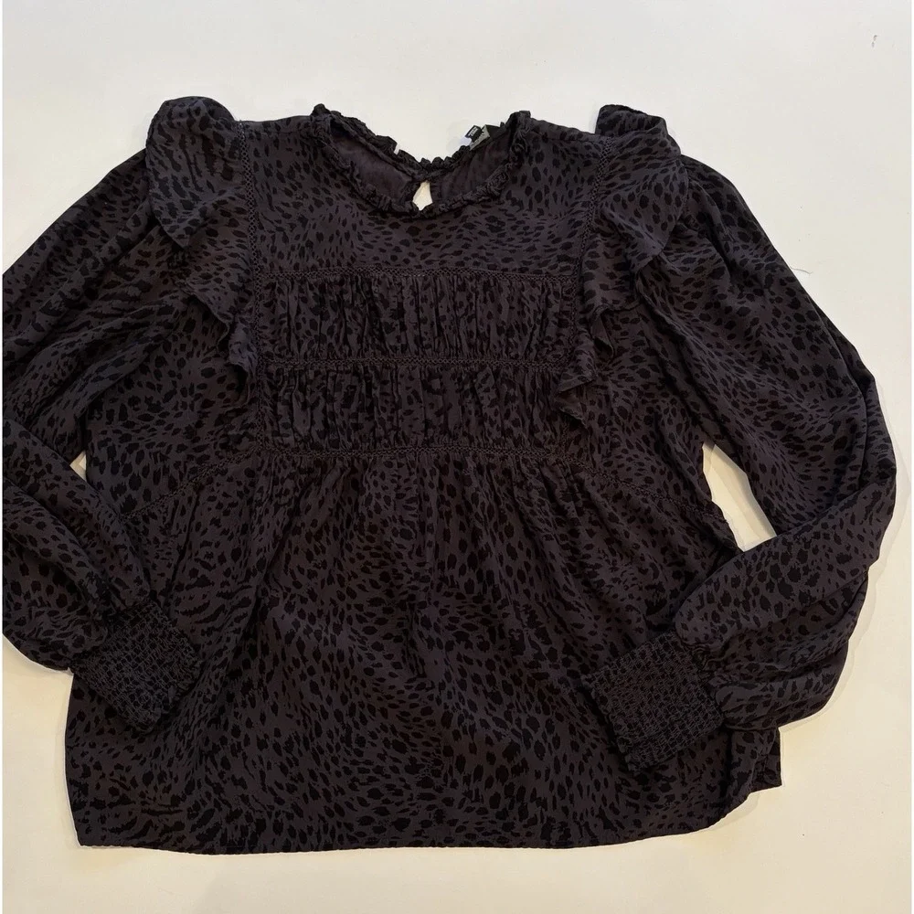 RAILS Kadi Top Spotted‎ Slate Black Gray Ruffle Women's Size Small